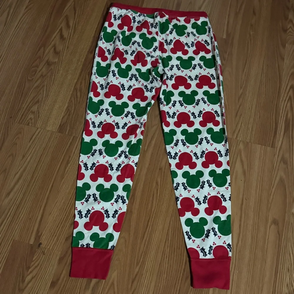 Mickey‎ Disney Christmas Red Green Pattern Organic Cotton Pants Holiday Festive - Picture 6 of 9